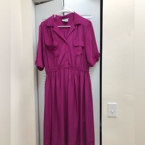 Magenta color dress with belt